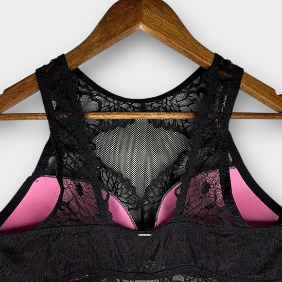 Victoria's Secret Pink Black Floral Lace Push Up Padded Bralette High Neck Large - Picture 3 of 9